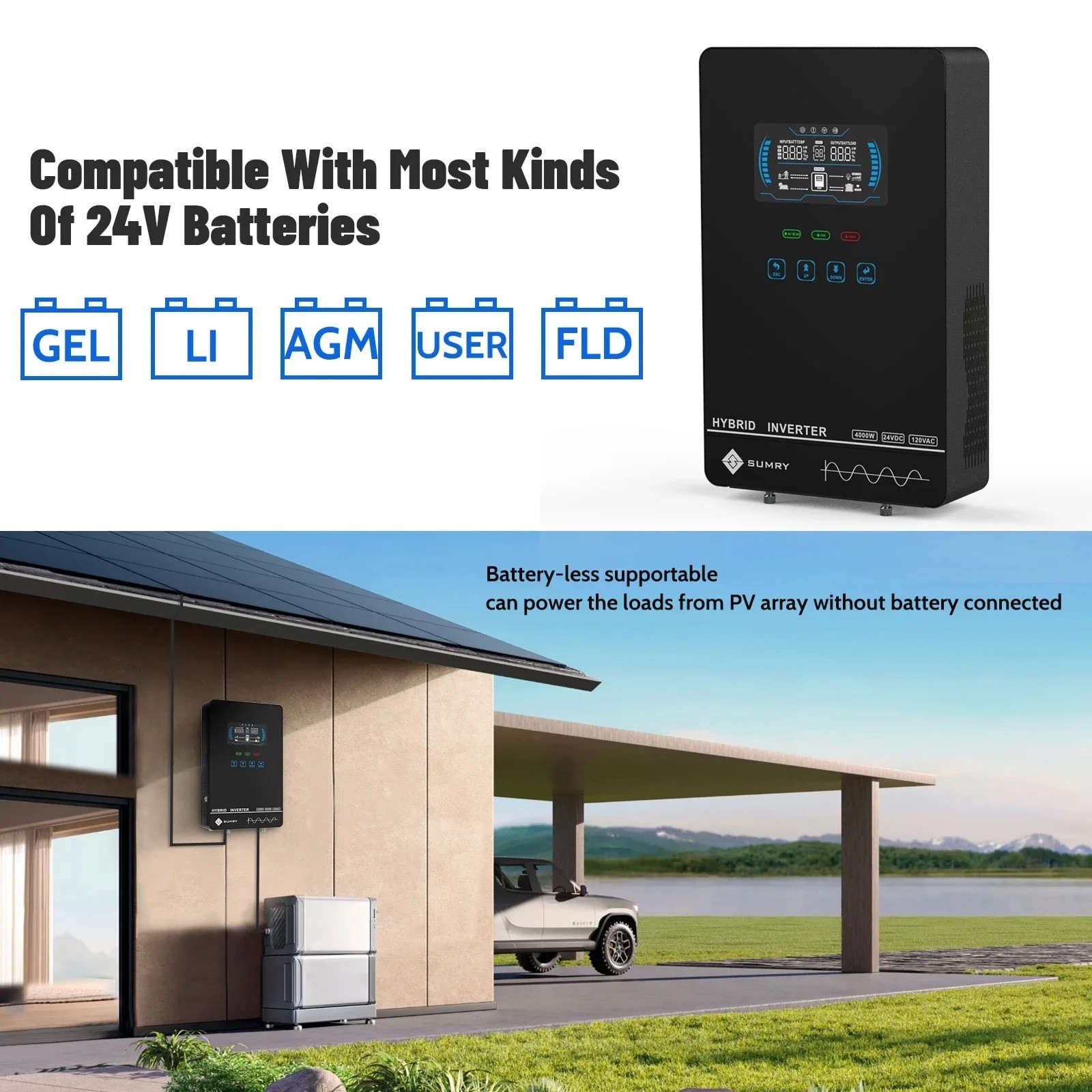 Sumry 4000W Off Grid Hybrid Inverter 24V 140A 5600W MPPT Solar Charger Pure Sine