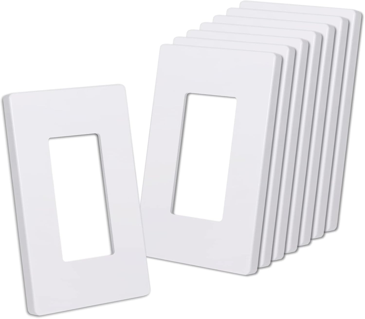 CML Matte White Decorator Screwless Wall Plate 8 Pack 1-Gang Outlet Covers and