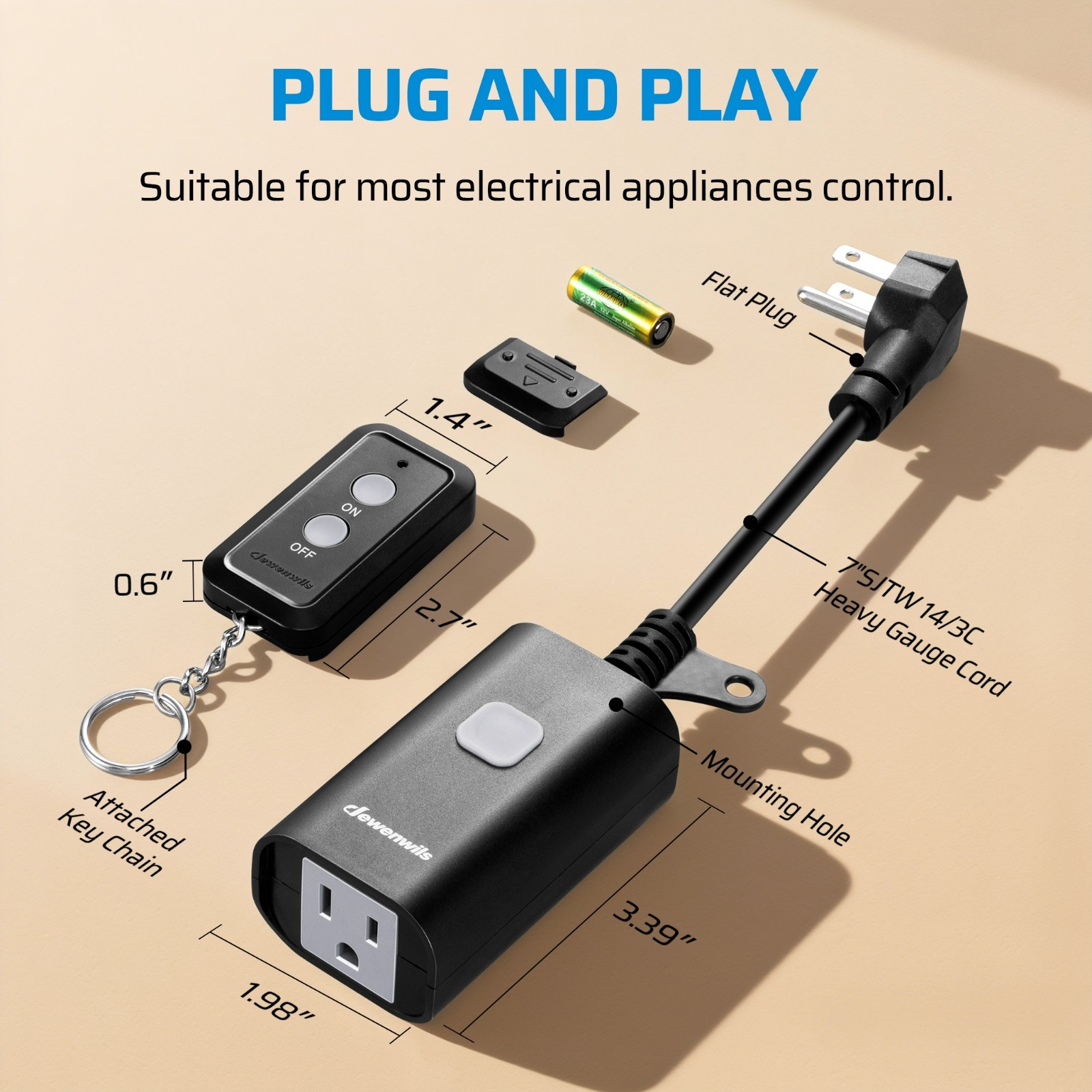 DEWENWILS Outdoor Remote Control Outlet, Weatherproof for Lights Outdoor, 100FT