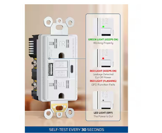 DEWENWILS 20A Tamper Resistant GFCI Outlet w/ USB-A & USB-C Duplex Receptacle