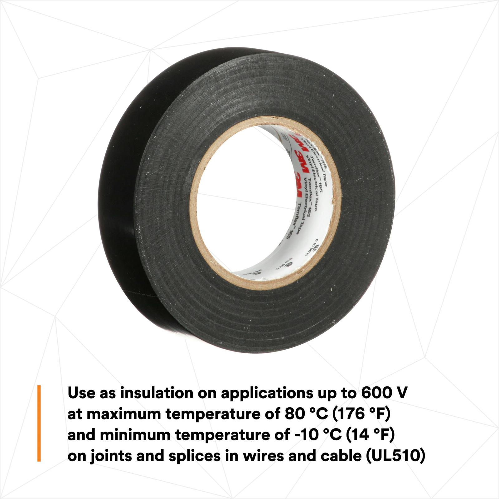 3M Temflex Vinyl Electrical Tape 165, Black, 3/4 in x 60 ft x .006 in