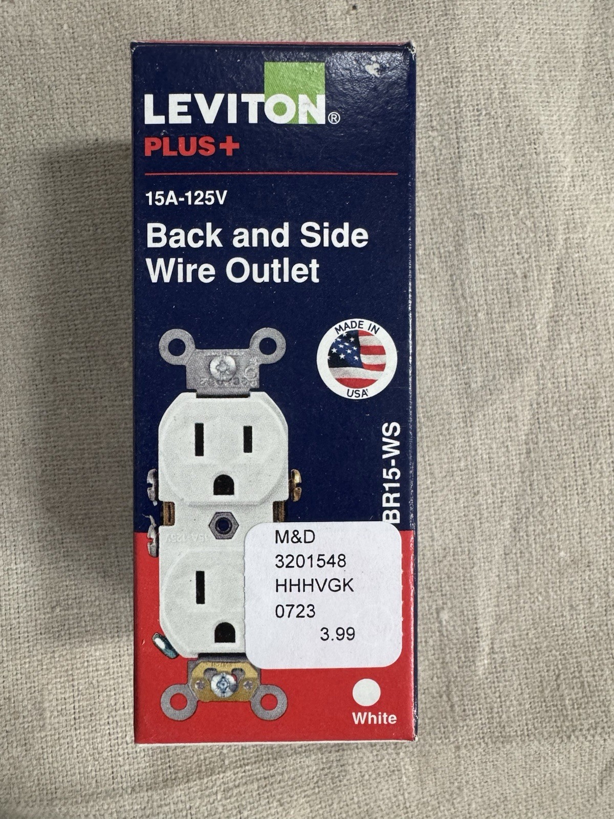 Leviton Plus+ 15A – 125V, TR – Back & Side Wire Outlet (white)
