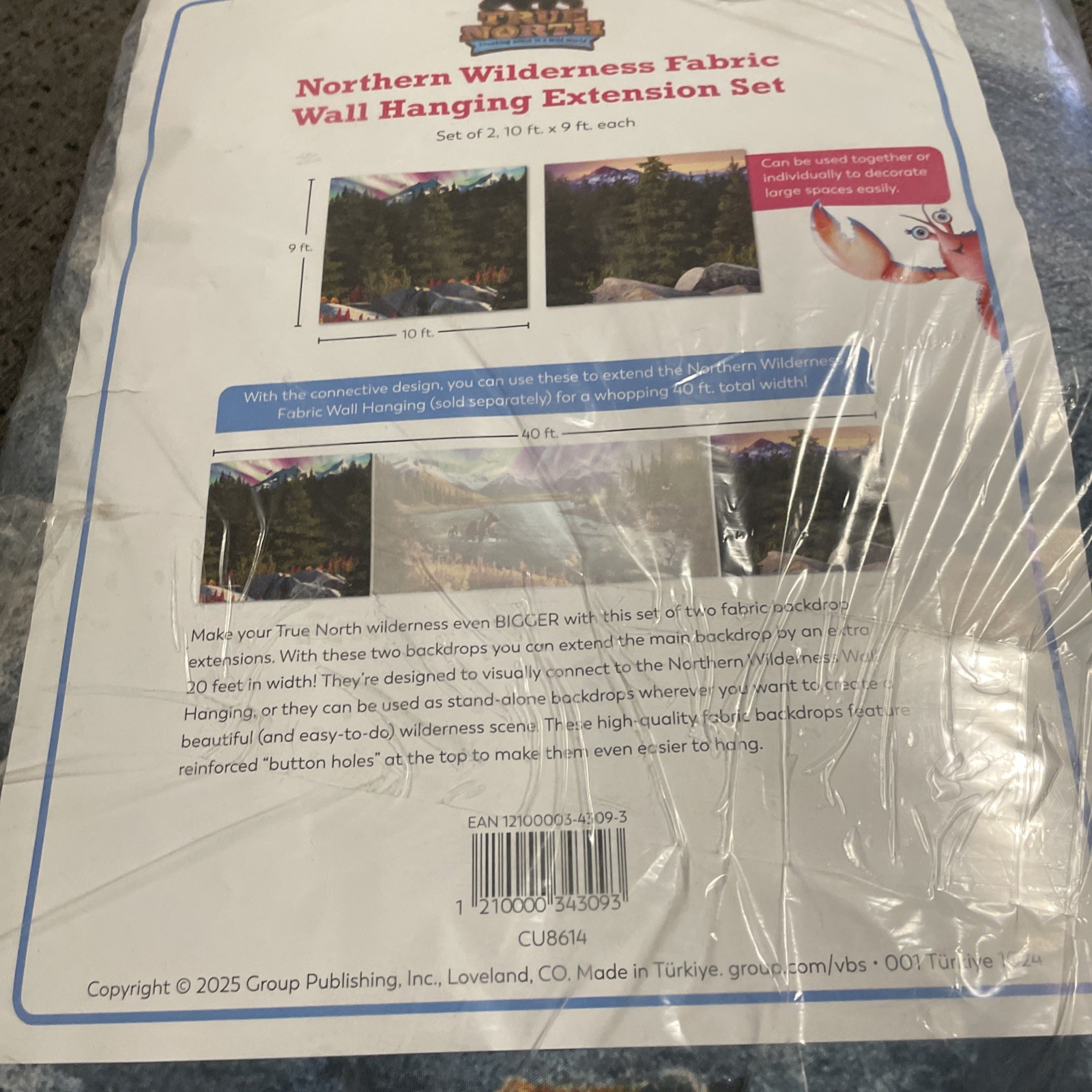 Northern wilderness fabric wall hanging extension set. Set of two, 10ft X 9ftnew