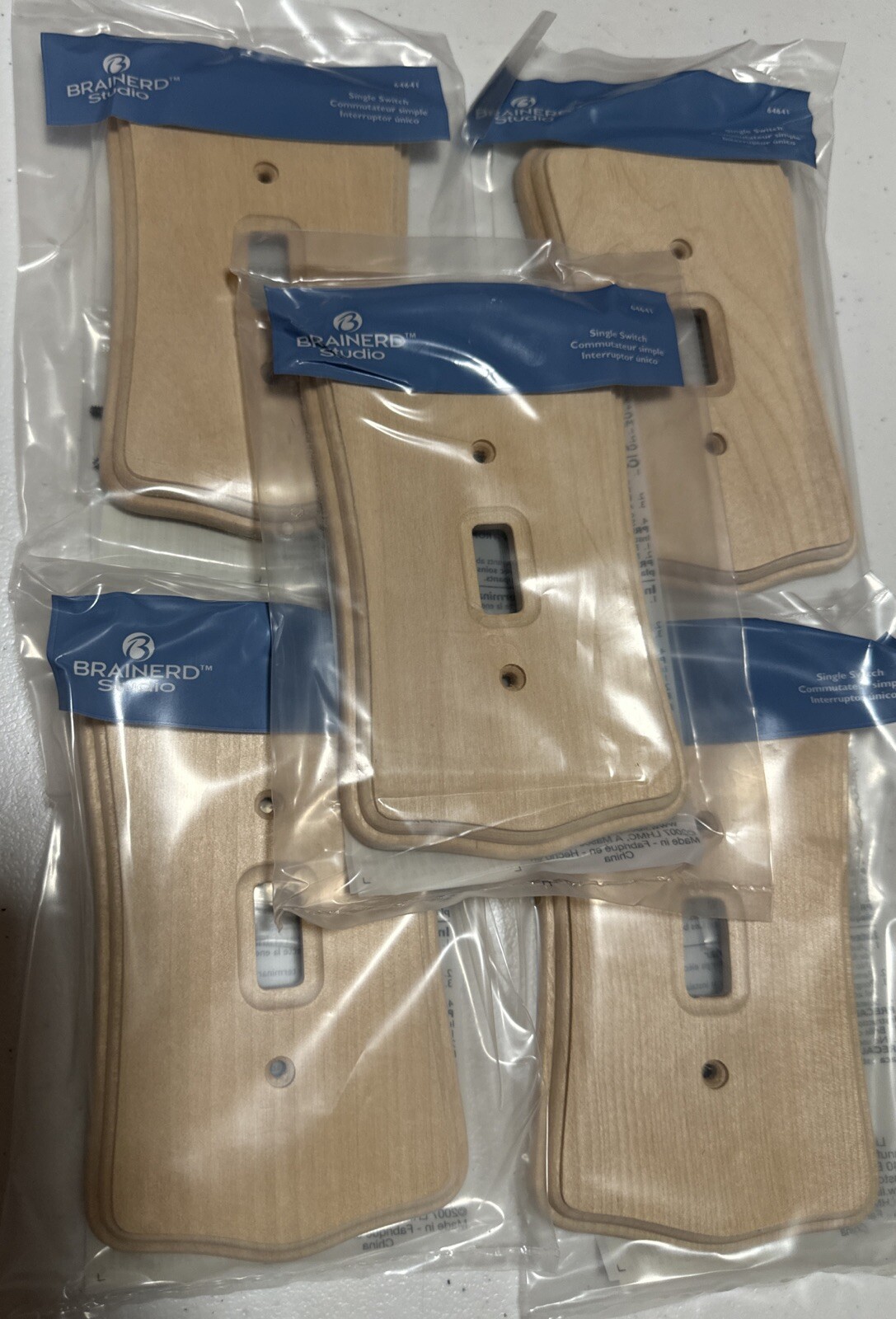 5x Brainerd Unfinished Birch Wood 1-Gang Single Toggle Light Switch Wall Plate