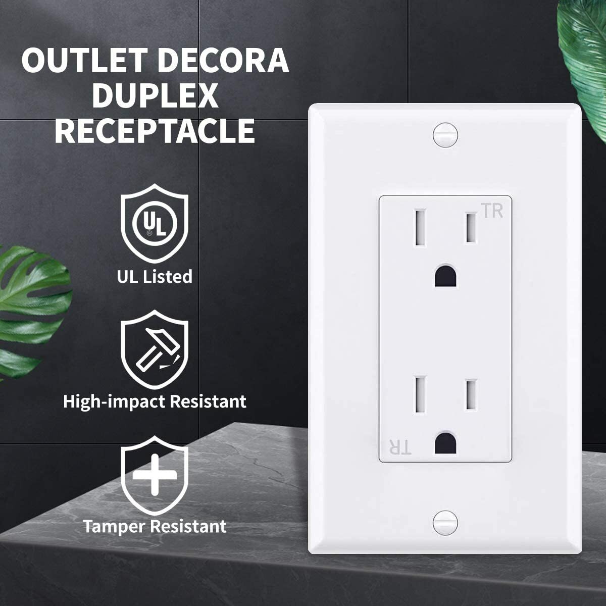 10Pack Outlet Socket, Decora Duplex Receptacle 15 Amp, 125 Volt Tamper Resistant