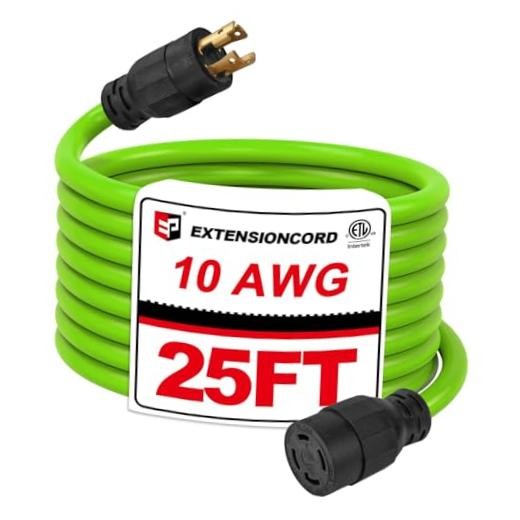 25 Ft 30-Amp Generator Extension Cord, 4-Prong 125/250V 7500W NEMA 25ft Green