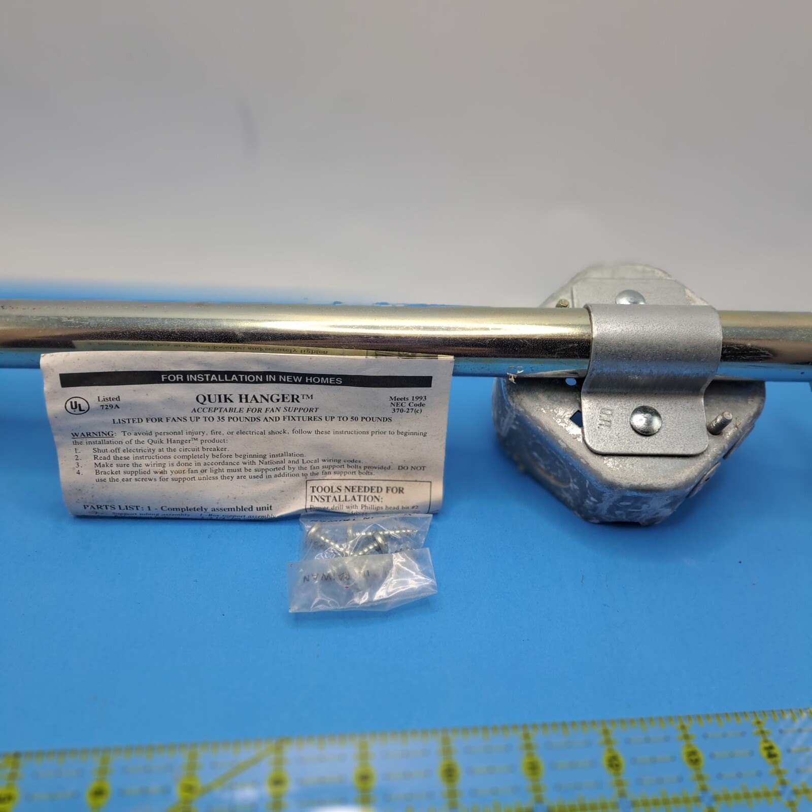 Quik Hanger Ceiling Fan Mounting Bracket Box Bar Support Construction Home Easy