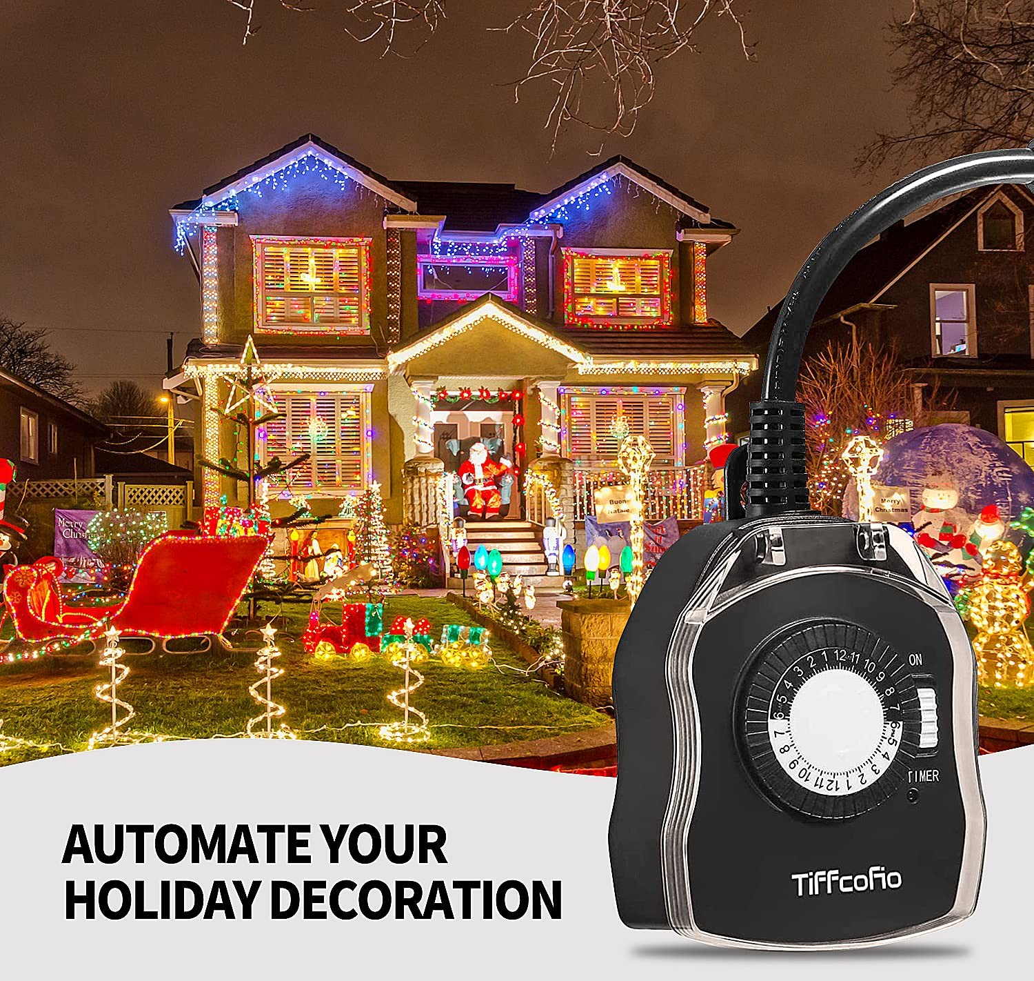 Outdoor Timer for Pool Pump & Lights 24-Hour 2 Outlets 15A Heavy Duty