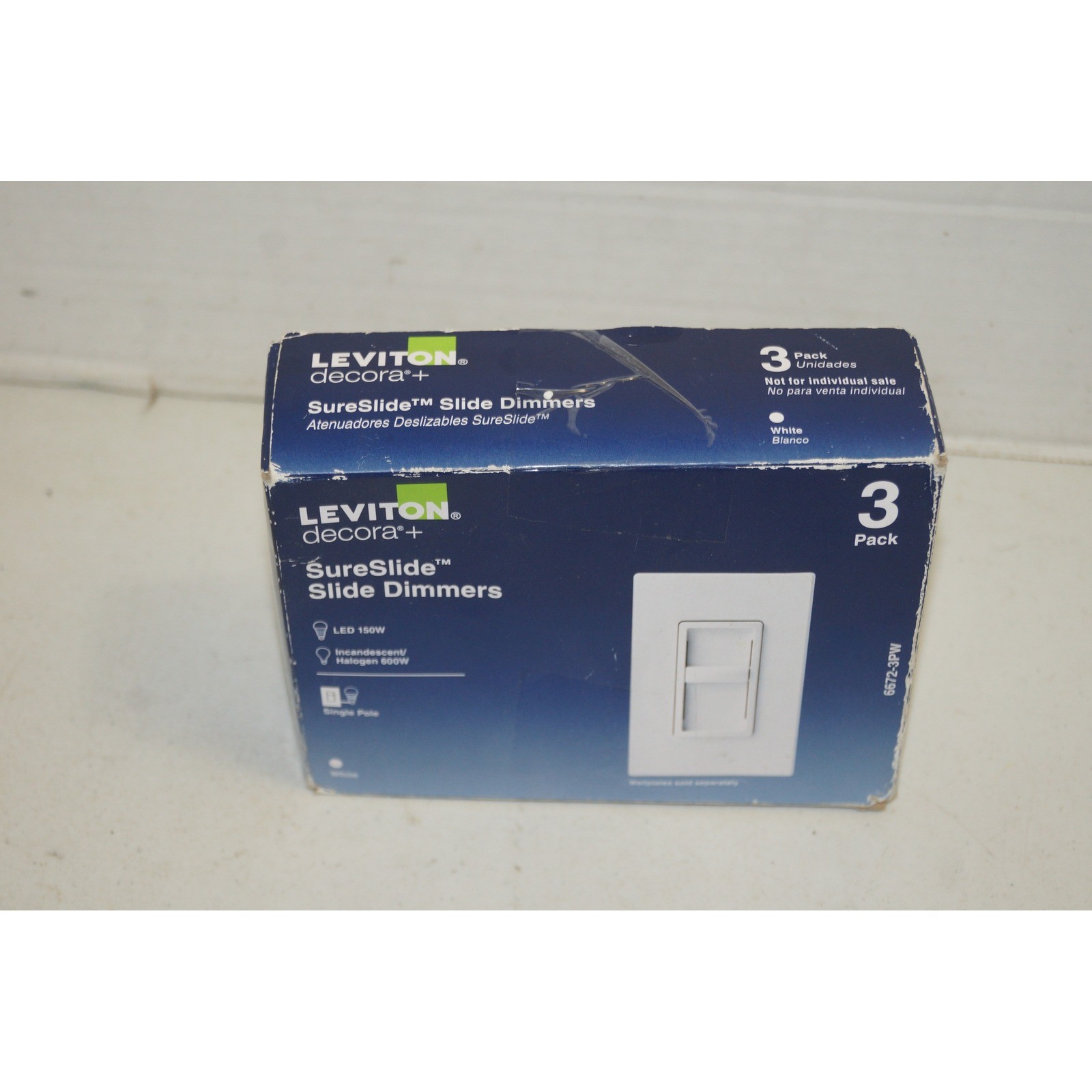 Leviton 6672-3PW Decora SureSlide Dimmer Switch White 3 Pack LED Incandescent