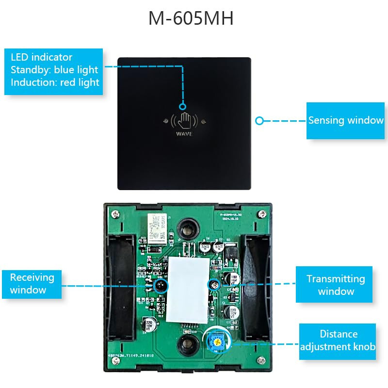 Black Touchless Door Switch for Automatic Door Opener Sensor Distance Adjustable