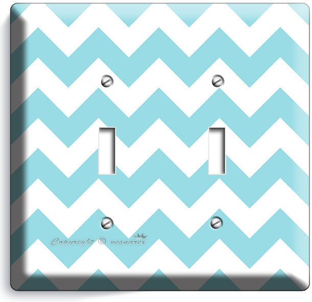 CHEVRON LITE BLUE PASTEL LINES DOUBLE LIGHT SWITCH WALL PLATE COVER MODERN DECOR