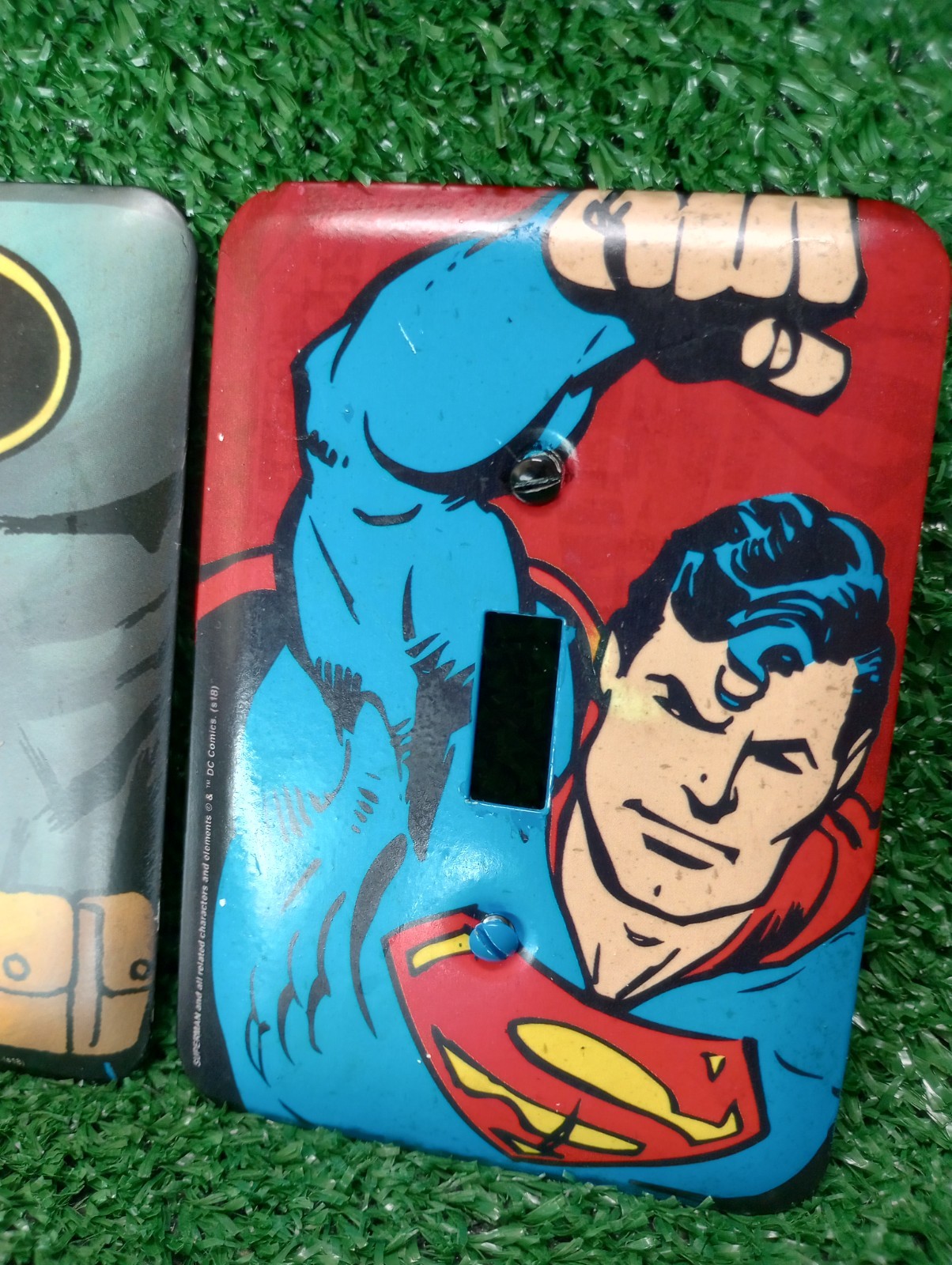 Vintage Superman & Batman Comic Style Single Switch Plate Open Road Brands