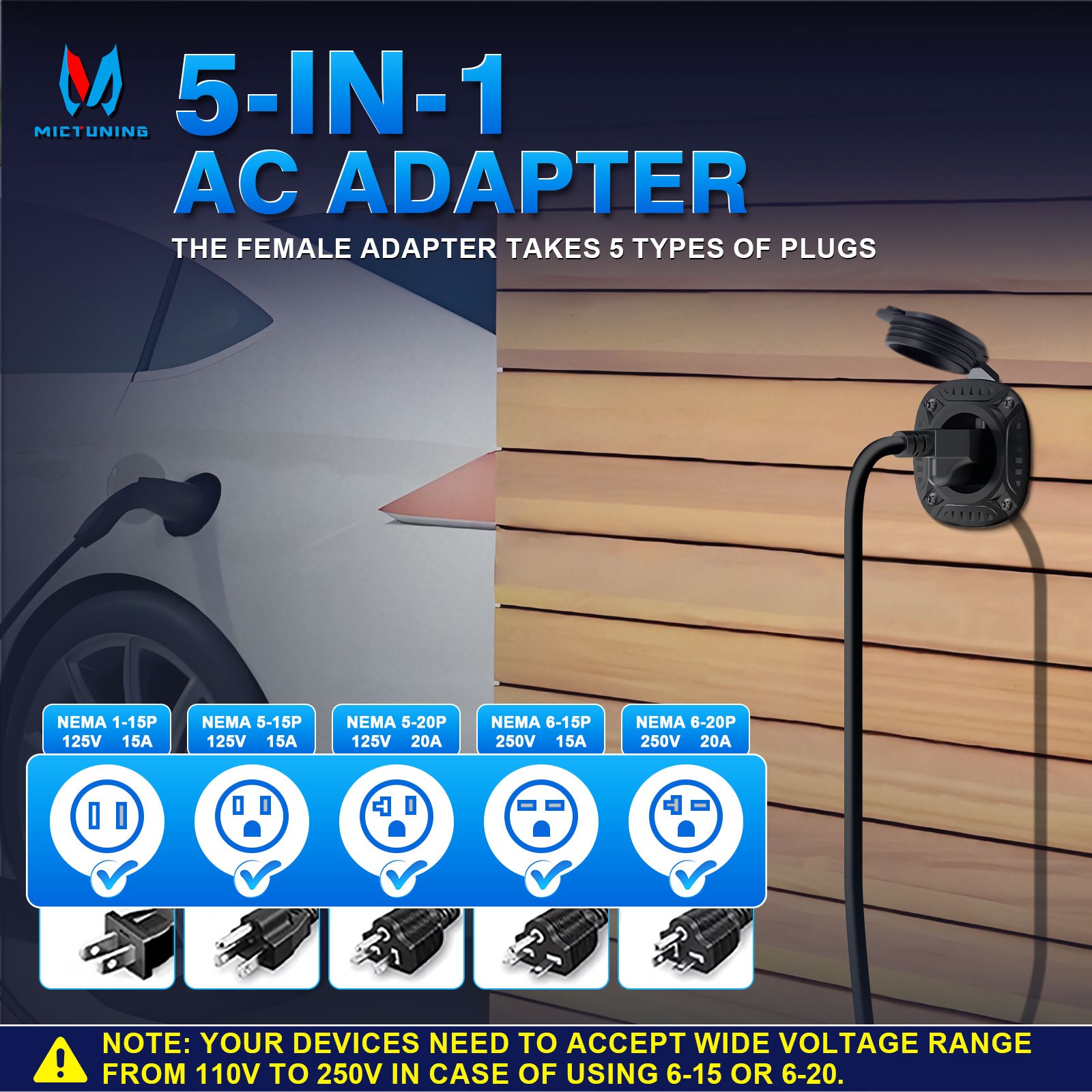 125V 5-in-1 AC RV Shore Power Plug, 20 Amp Inlet Receptacle, Portable & Durable