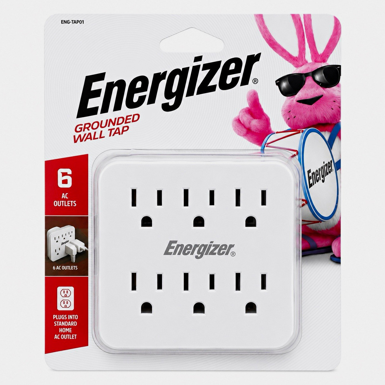 Energizer 6 Outlet Grounded Wall Tap Adapter 15A 125V Home Power Expander NEW