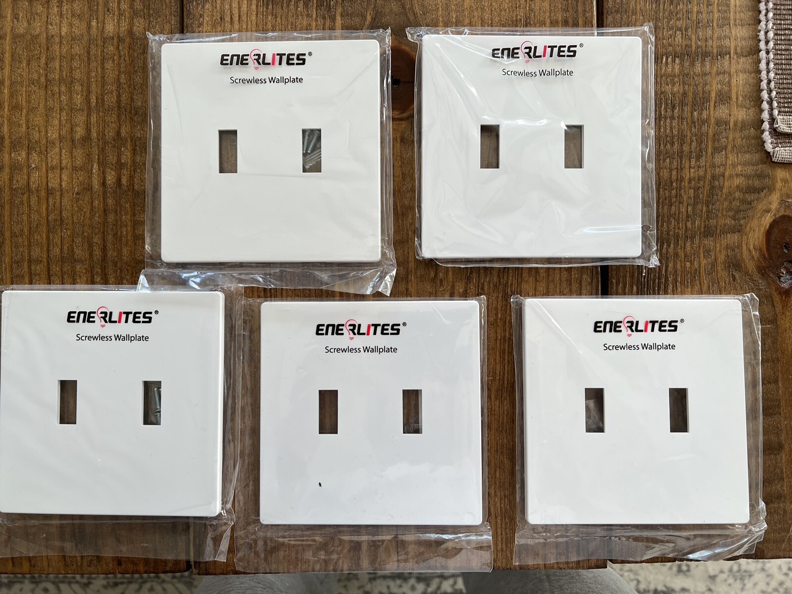 NEW ENERLITES Screwless Double Toggle Switch Wall Plate, Glossy White, Pack of 5