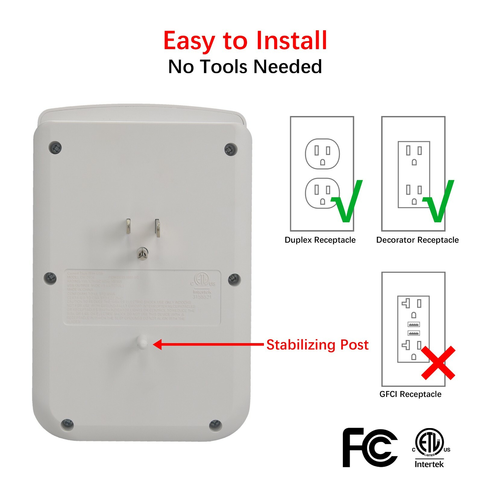 CP 6-outlet Wall-Tap w/ 3-Port USB-A & 1-Port USB-C Chargers, White, CP30007