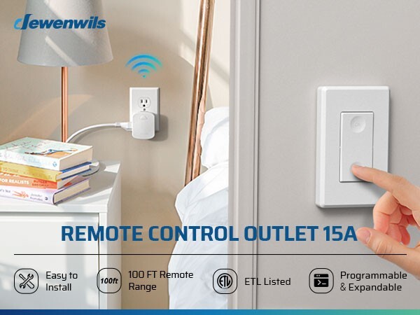 DEWENWILS Wireless Remote Outlet Wall Switch Outlet 1 Outlet and 2 Remotes