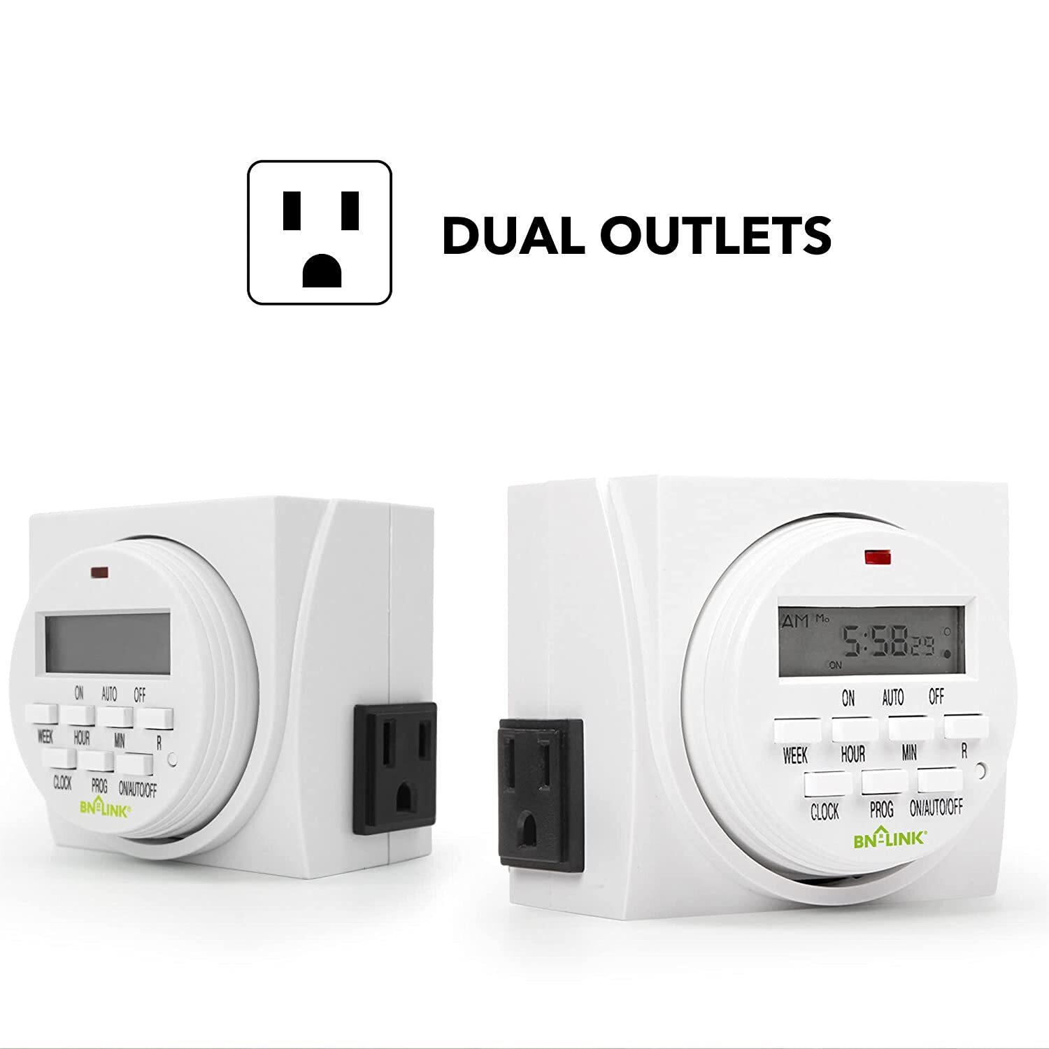 BN-LINK 2Pack 7 Day Heavy Duty Digital Programmable Timer Switch Dual Outlet 15A