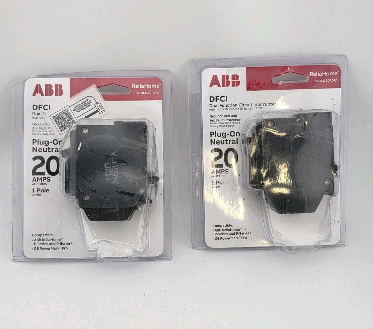 2 New ABB THQL1120PDFA 20 Amp DFCI AFCI/GFCI Plug-On Neutral Breaker
