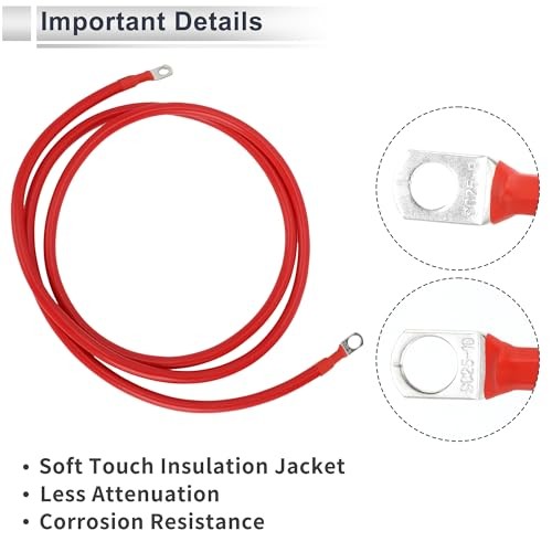 1 Pc Universal Battery Inverter Cable 3/8″ Lug 5/16″ Lug Battery Cable 6FT Red