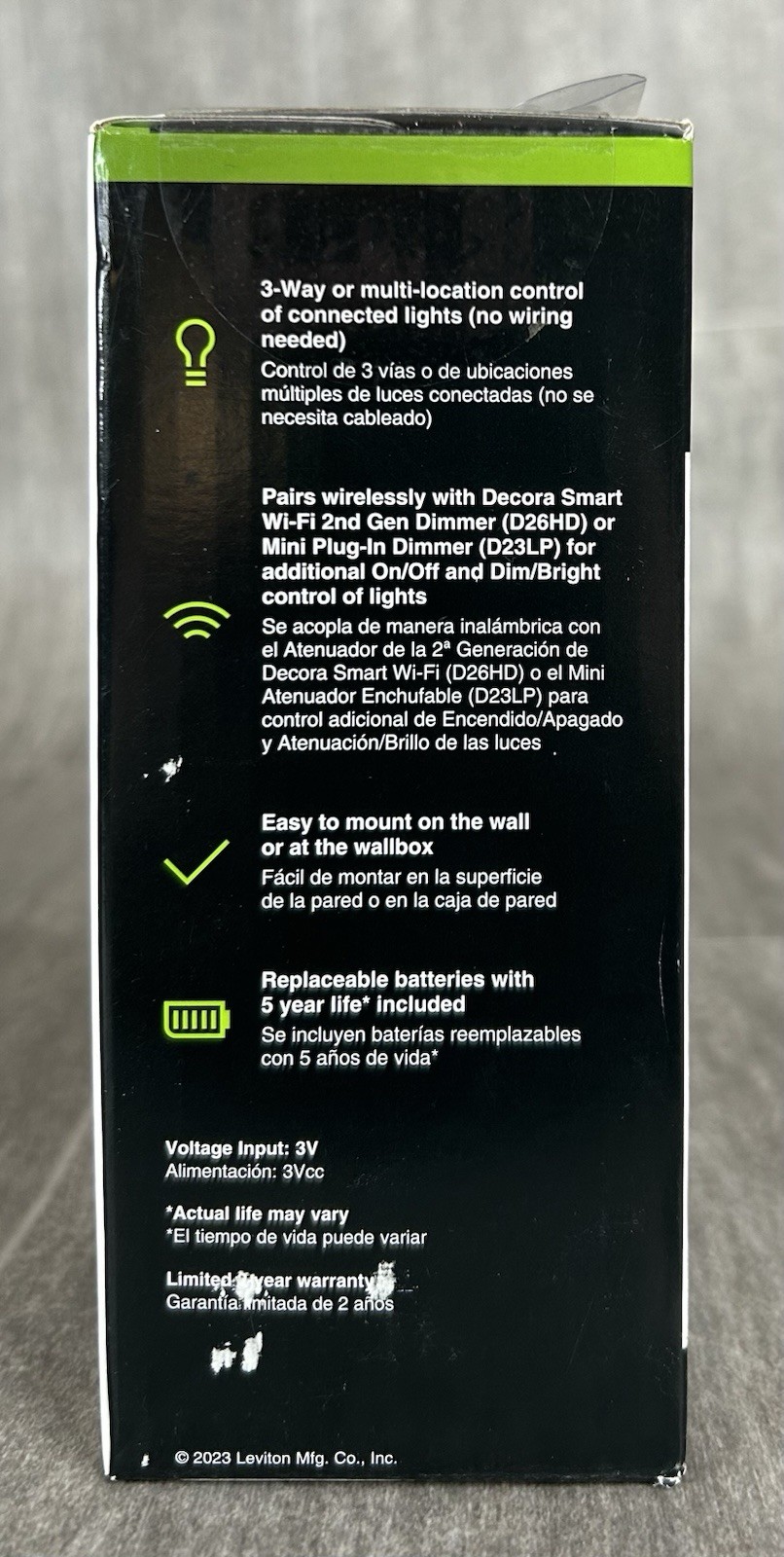LEVITON DECORA SMART ANYWHERE DIMMER COMPANION NO WIRING NEEDED R02-DAWDC-1RW