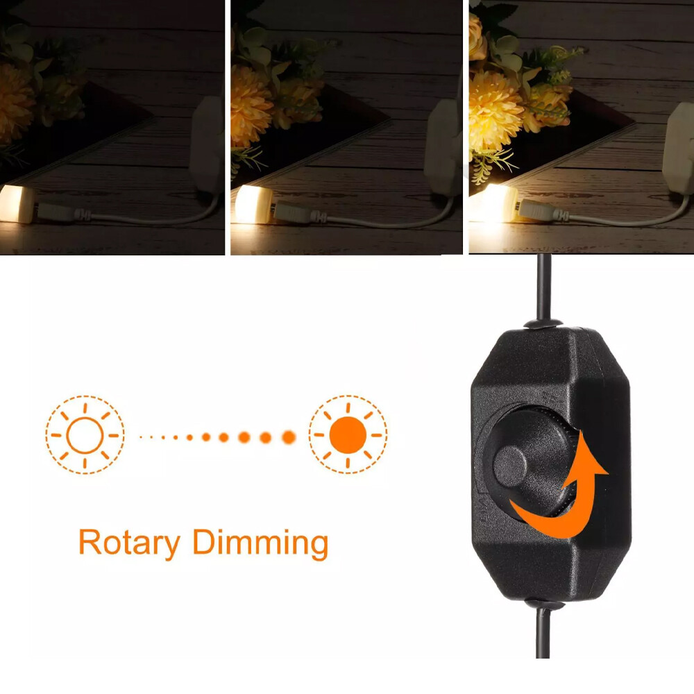 2X 5V USB PWM Rotary Inline Dimmer Switch for LED Strips Lights Black