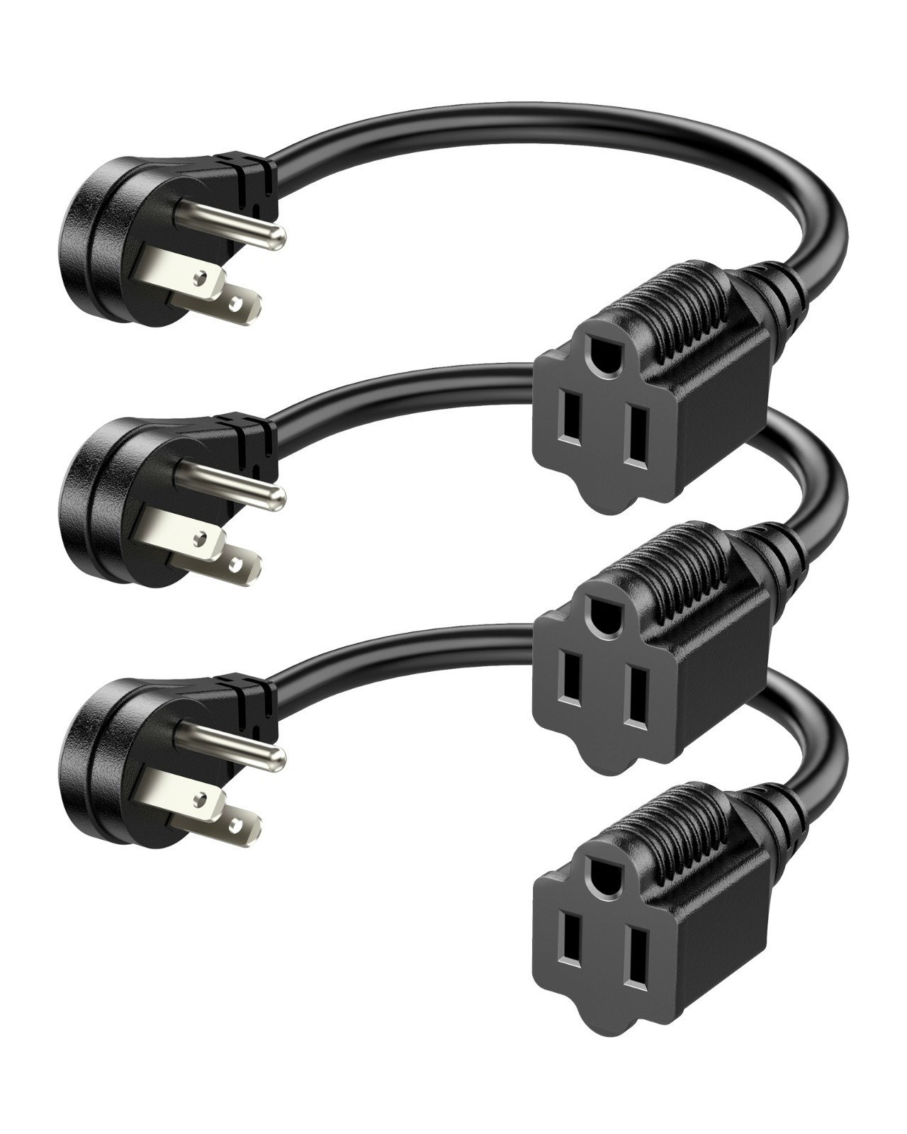 3 Pack 1FT Short Extension Cord, Flat Head Extension Cord Indoor with 3 Prong