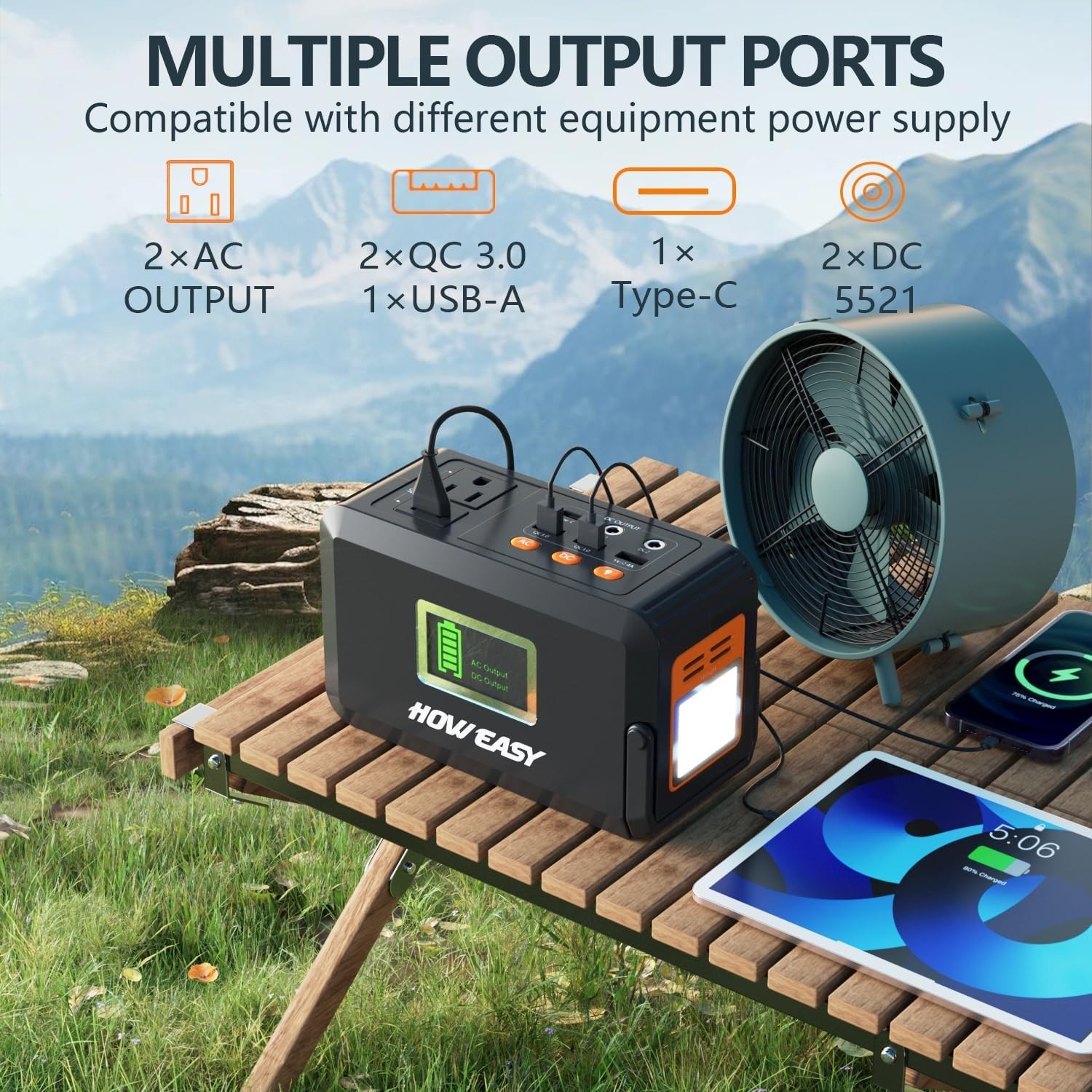 Compact Solar Generator 120W Peak with 8 Outputs – Ideal for Outdoor Adventures