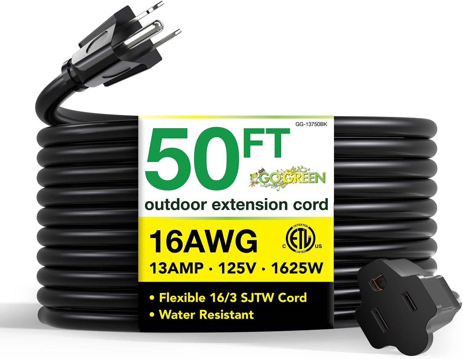 Power By GoGreen Go Green Power Inc. 16/3 50ft Black Outdoor Extension Cord -…