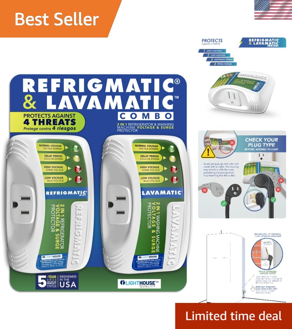 2-Pack Surge Protector for Refrigerator & Washing Machine – High Voltage Safety
