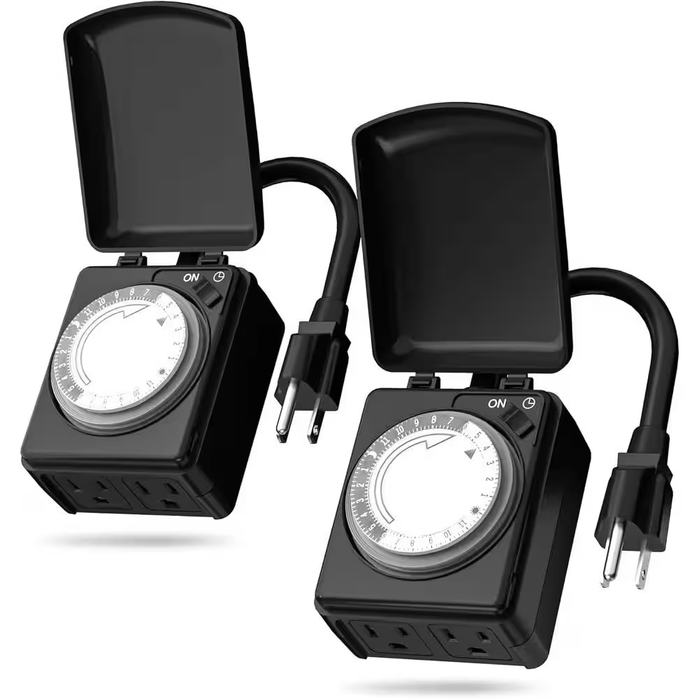 2.2 In. 2-Outlet Grounded Outdoor Mechanical Timer with 15 Minutes Intervals in