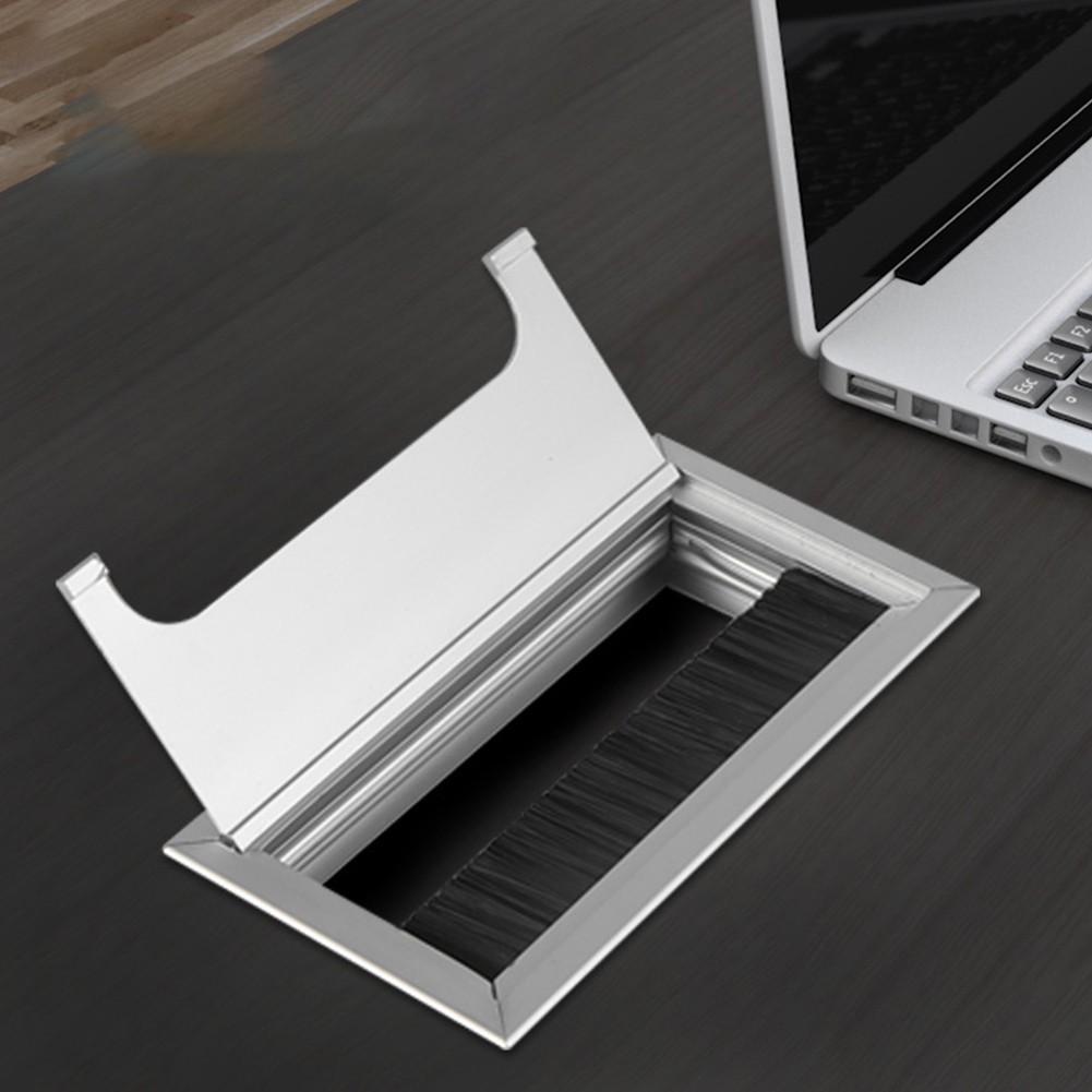 Sleek Black and Silver Square Grommet for Desk Wire Management Solutions