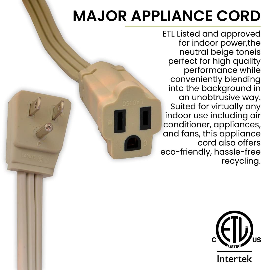 Heavy Duty Appliance Cord 6ft Beige for Air Conditioner 14 Gauge