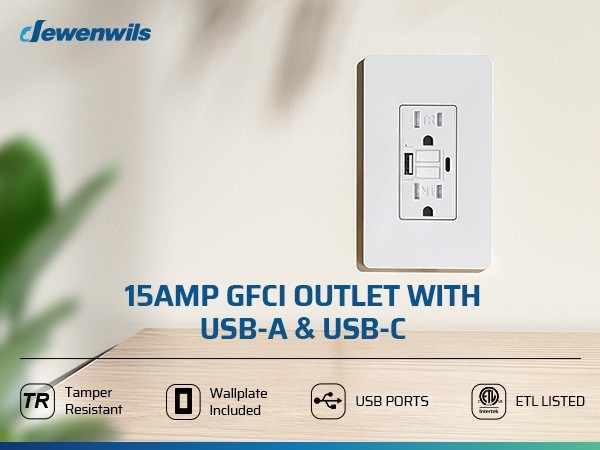 DEWENWILS 15A GFCI Outlet with USB A & C 4.8A Charger Tamper Resistant ETL