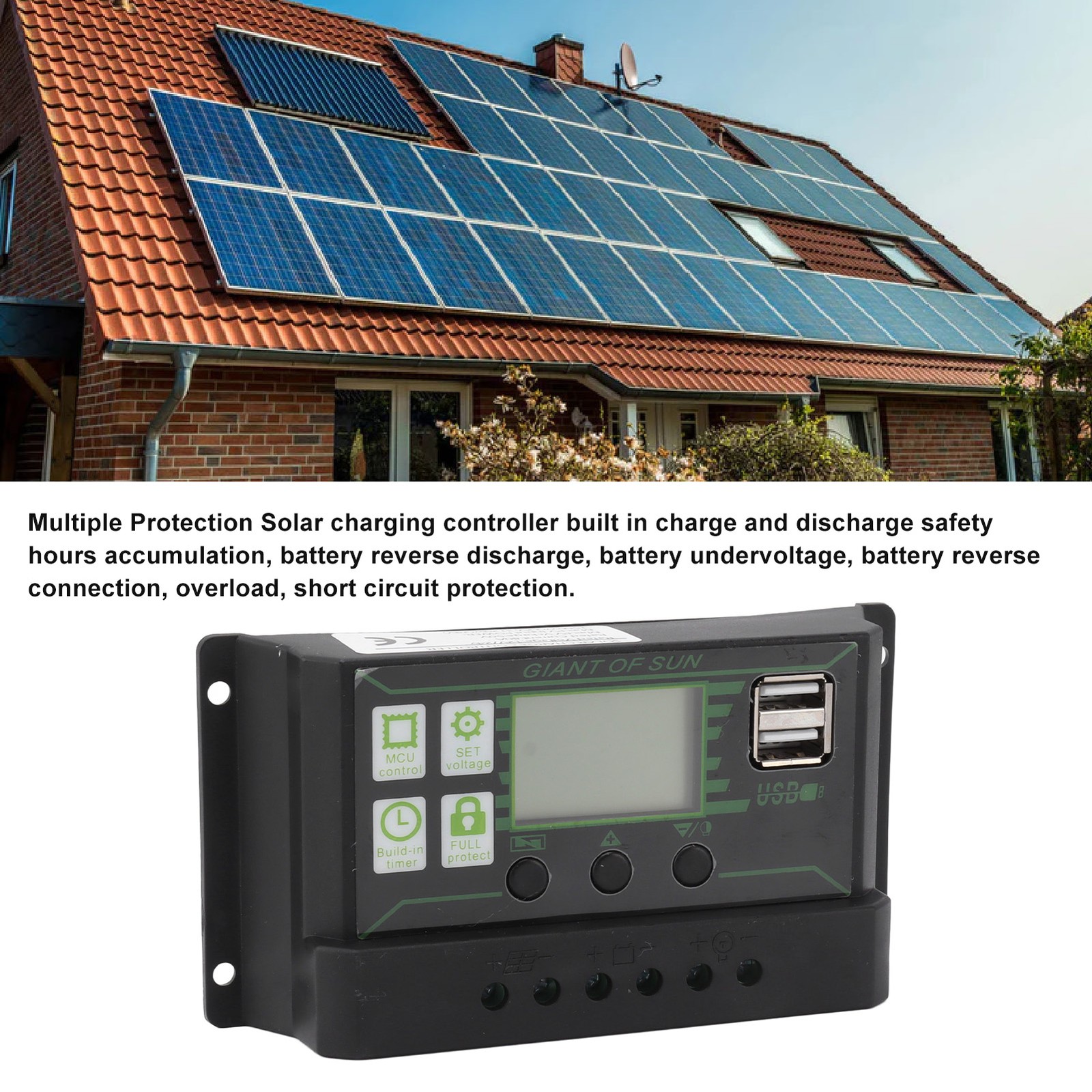 Hot (200A)Solar Charge Controller LCD Display Dual USB Port PWM Charging ABS 5V