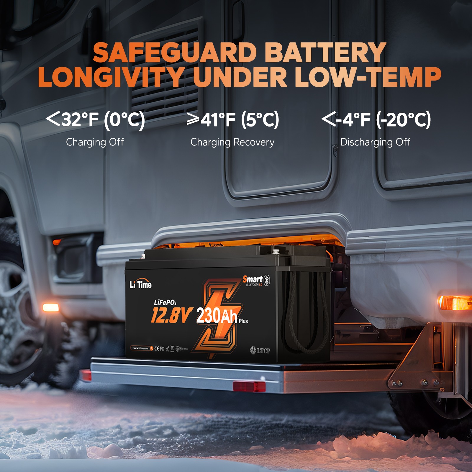 Refurbished LiTime 12V 230Ah Bluetooth Low Temp LiFePO4 Lithium Battery For RV