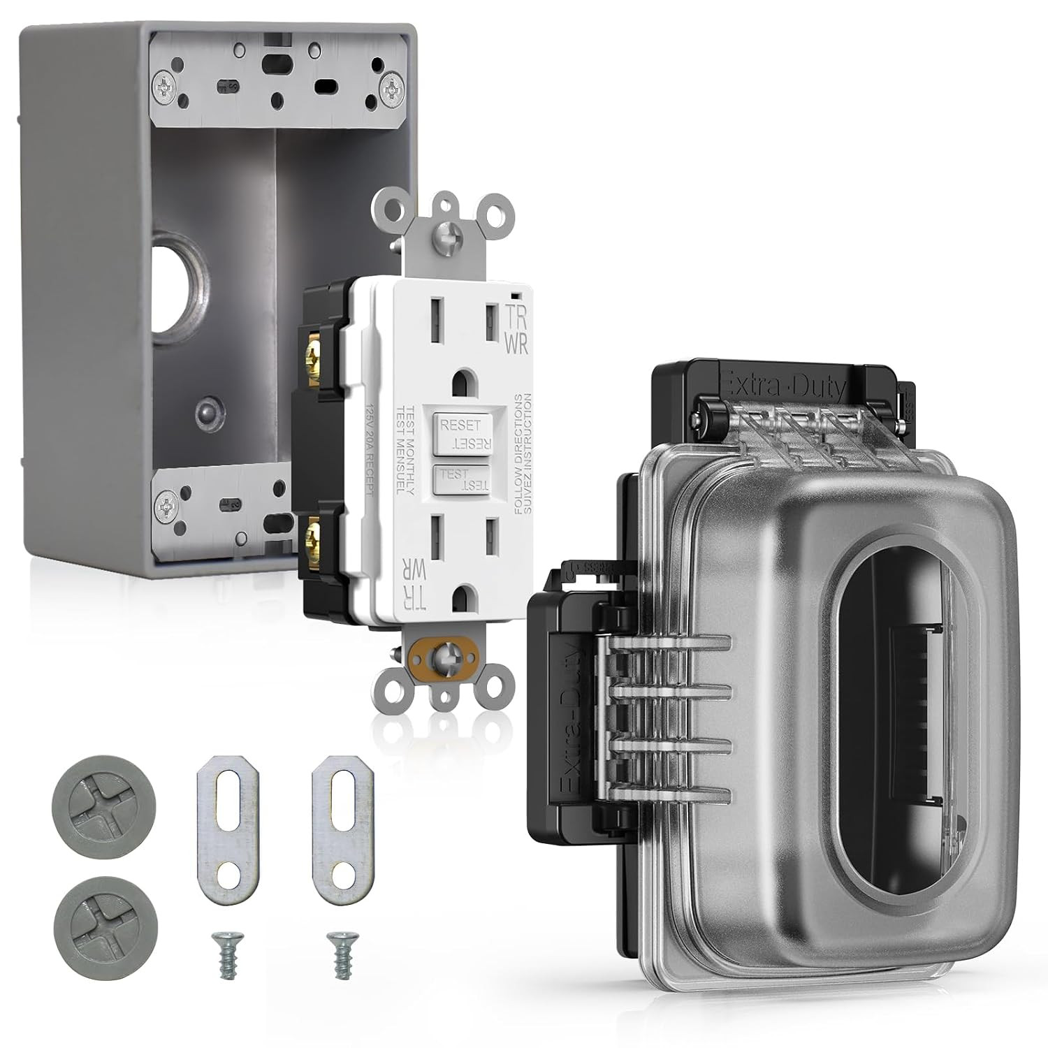 Outdoor GFCI Outlet with in Use Cover and Box Kit, 1 Gang, 20 Amp TRWR Self-Test