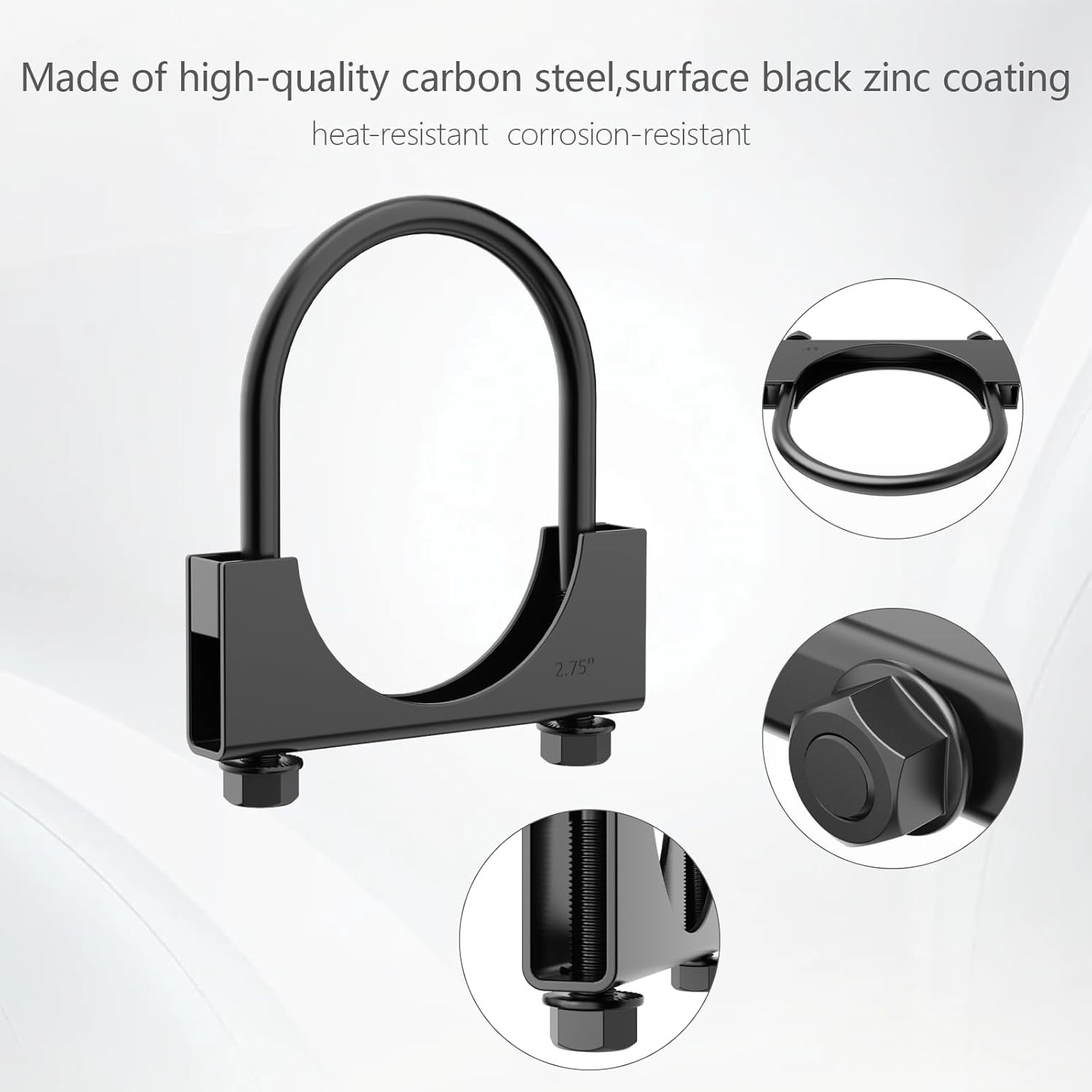 2.75″ Exhaust Clamps Heavy Duty U Bolt Saddle Type Clamps Anti-Corrosion Black F