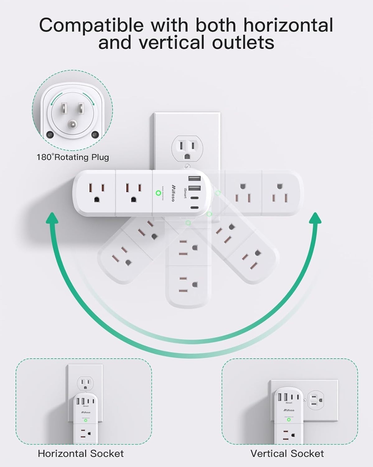Surge Protector Outlet Extender – with Rotating Plug, 6 AC Multi Plug Outlet wit