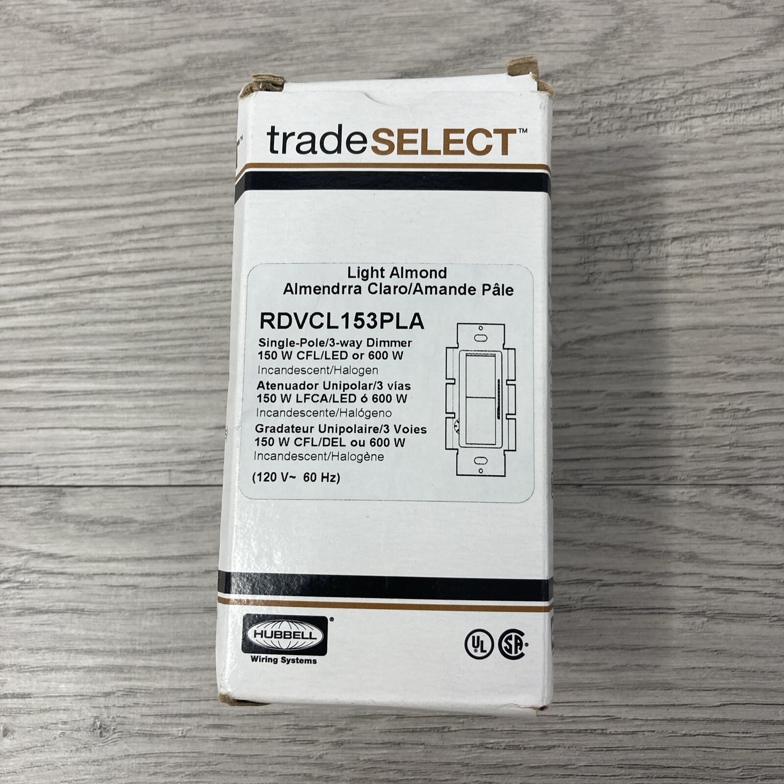 Hubbell Lt Almond CFL/LED Decorator Rocker Light Dimmer Switch 3-Way RDVCL153PLA