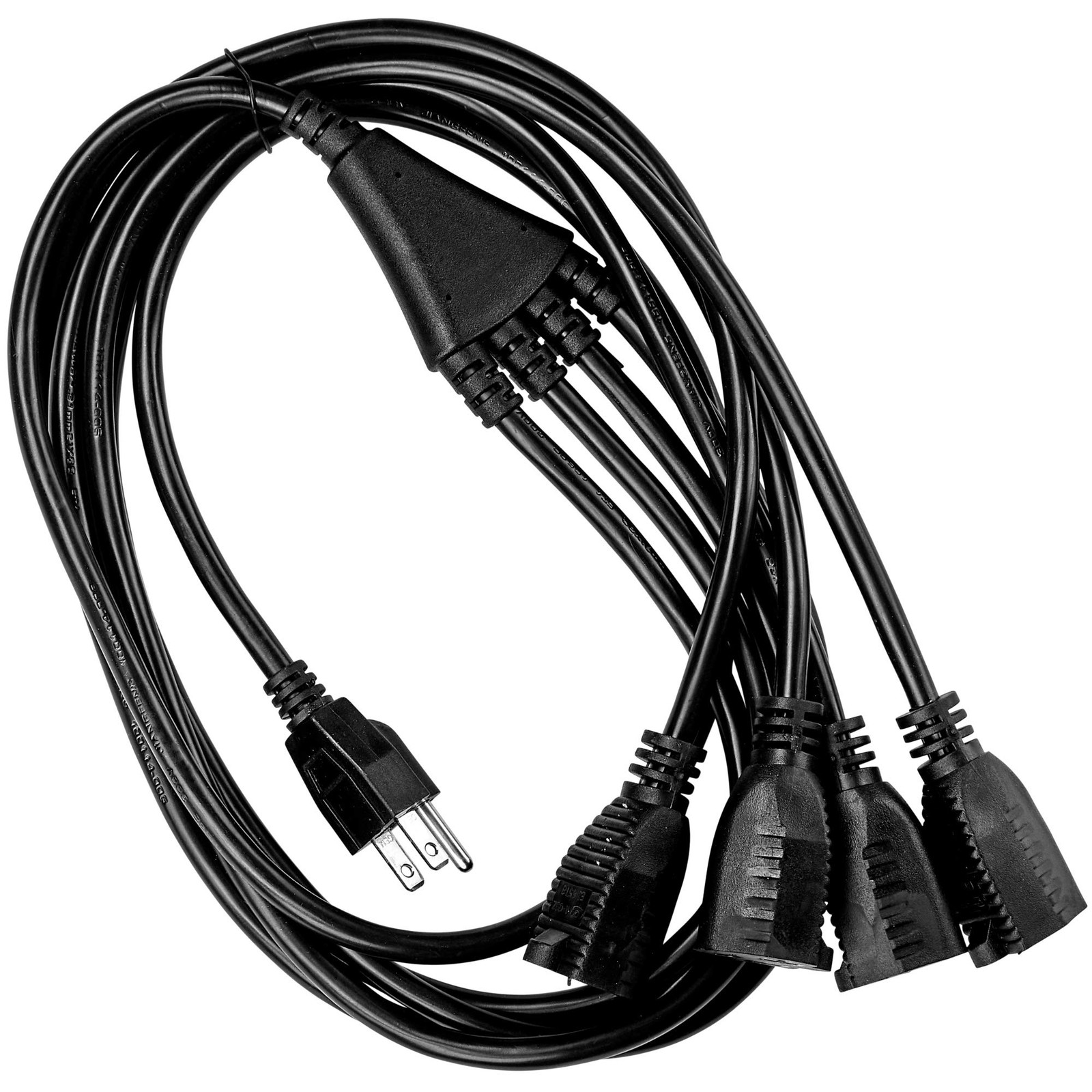 4 Way Power Splitter 1 To 4 Outlet 6 Ft Long Black SJT 16 AWG Extension Cord