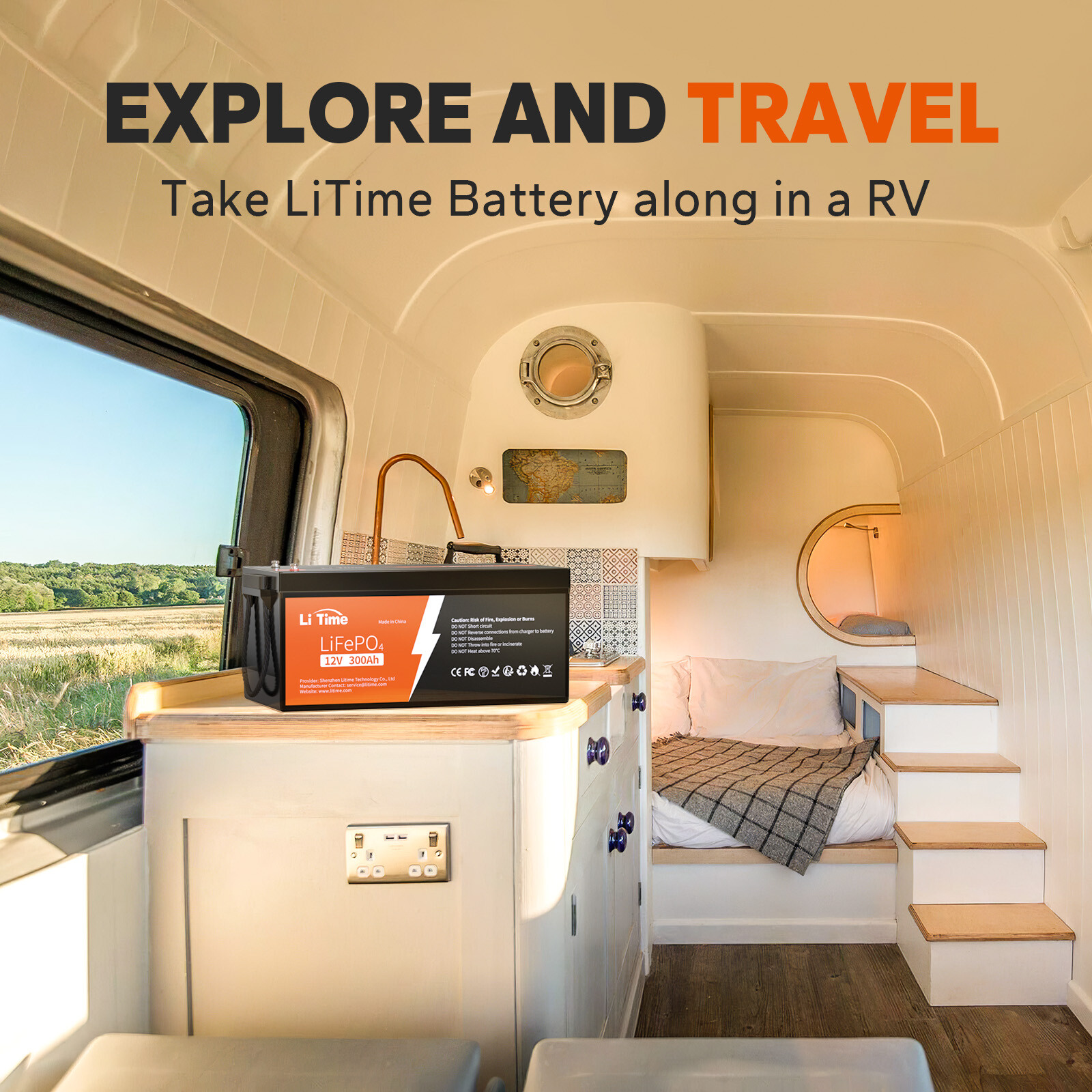 LiTime 12V 300AH 3840Wh LiFePO4 Lithium Battery 200A BMS for RV Solar Marine