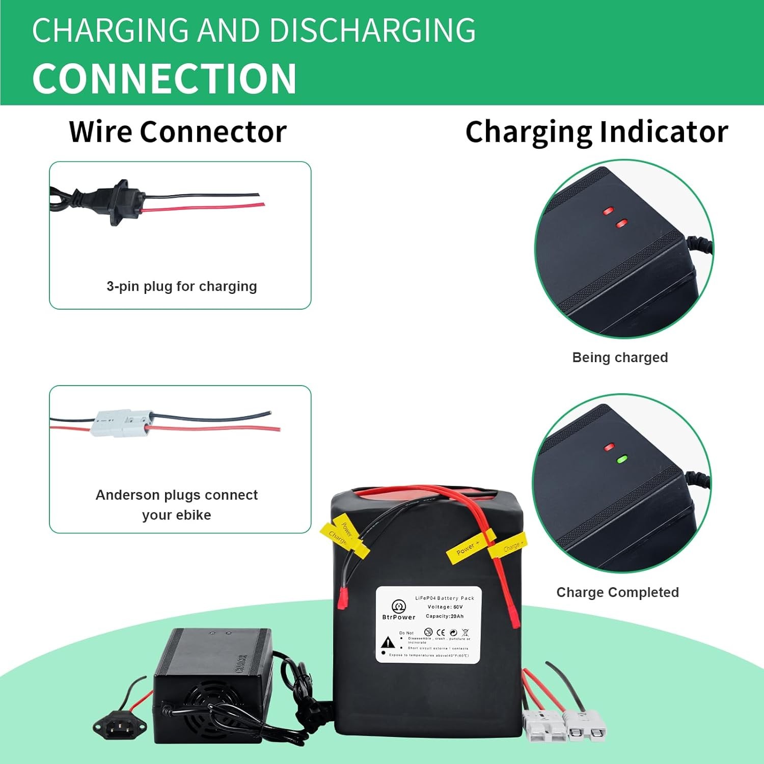 60V Battery Pack 20Ah Li_thium Lifepo4 B_ike for 1500W Ele c/tric Motor 50A BMS
