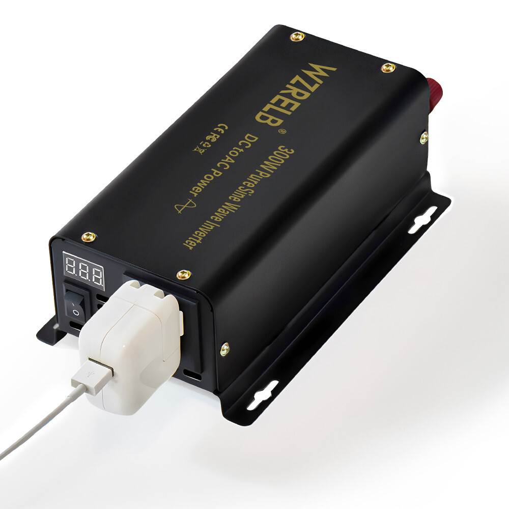 Power Converter 12V to 120V Pure Sine Wave Inverter 300W Truck Camp Solar Car RV