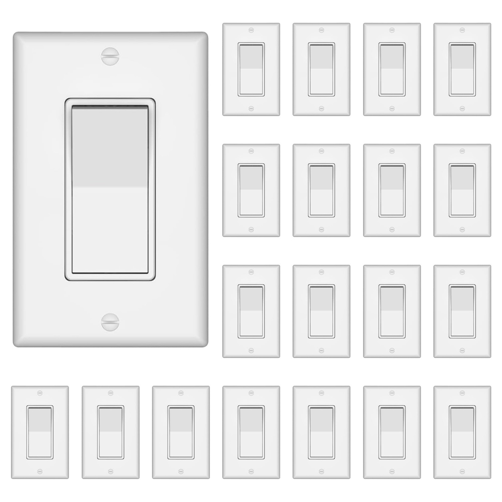 Single Pole Decorator Wall Light Switch with Quiet Operation, Wall Plate , 15…