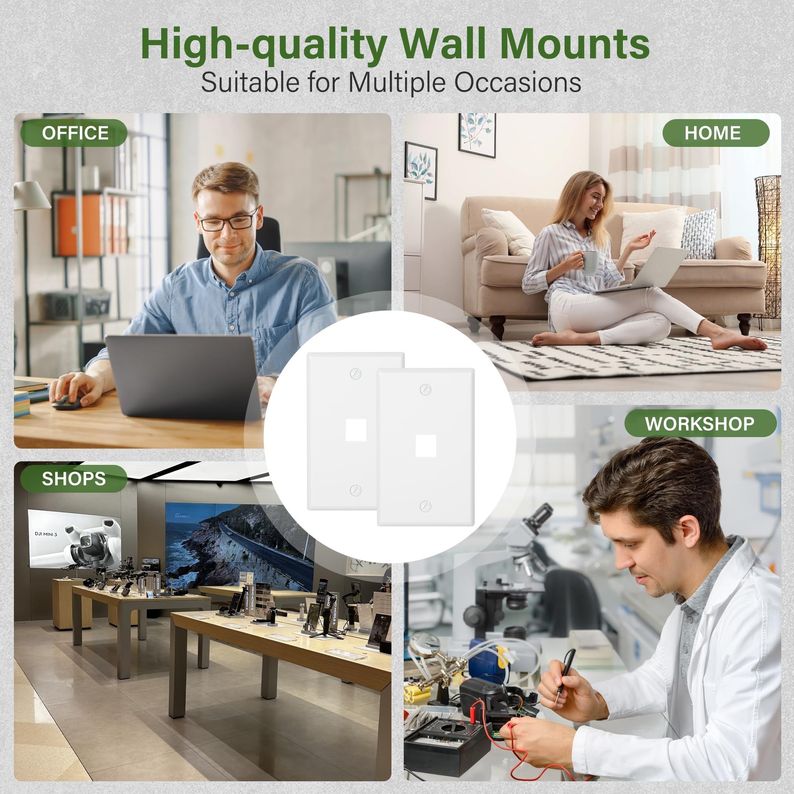 1-Port Keystone Wall Plate 2 Pack, Single Gang 4.49″ (H) x 2.75″ (W),