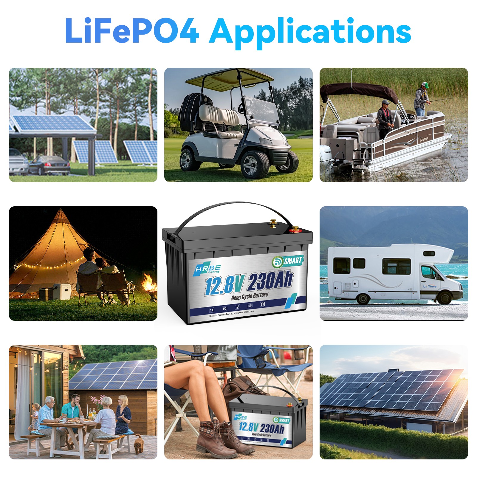 12V 230Ah Bluetooth Low Temp LiFePO4 Lithium Battery 3840WH For RV Marine Solar