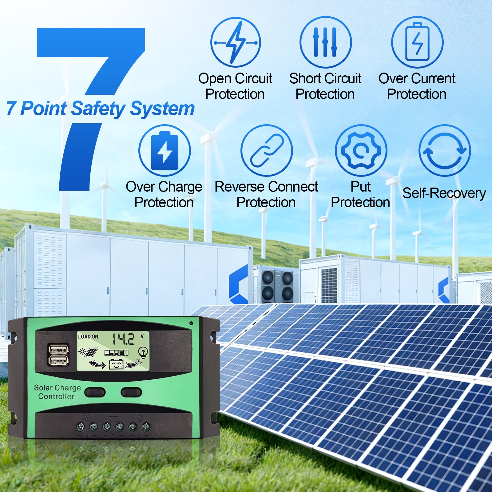40A Solar Charge Controller LCD Display 12V 24V Auto Regulator Dual USB