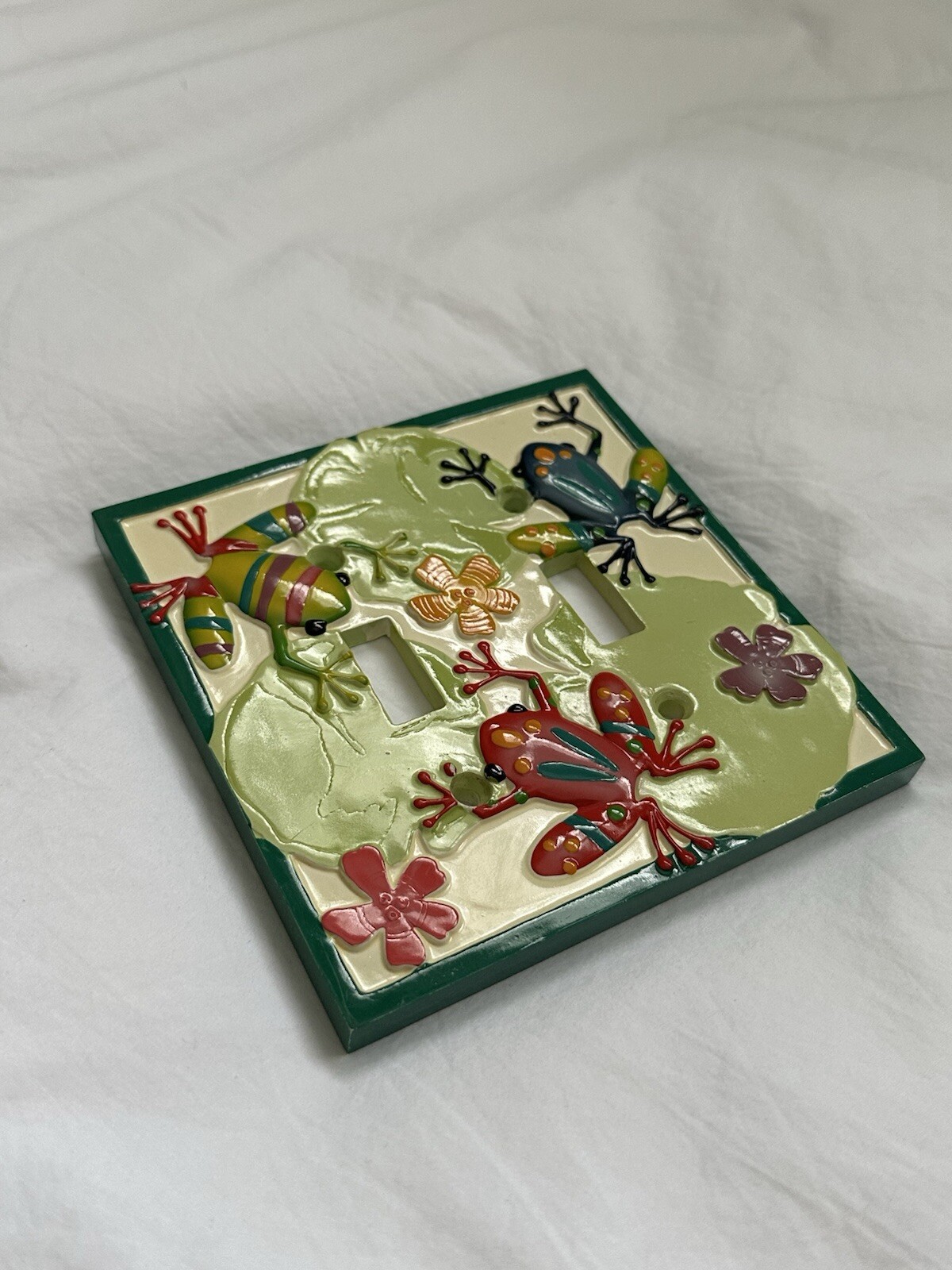 Vintage 90s Double Switchplate Frog Lily Pads Wall Outlet Cover Colorful