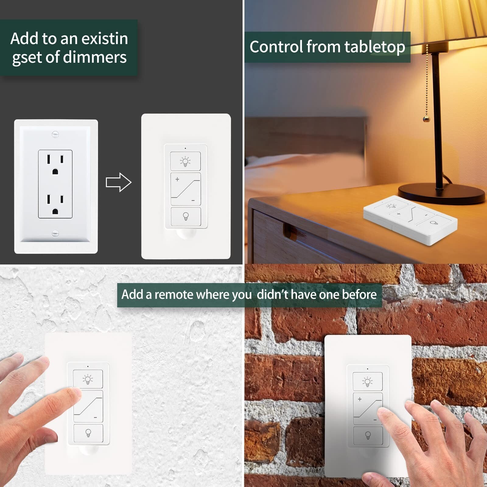 Wireless Dimmer Switch and Receiver Kit, NO Wiring,100 FT Remote Control